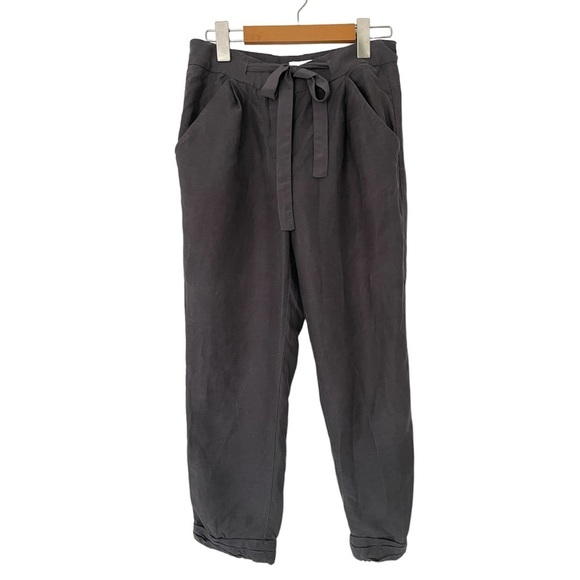 ARITZIA Wilfred Allant Pant Cropped linen pant charcoal grey size 0 tie front - Picture 3 of 9